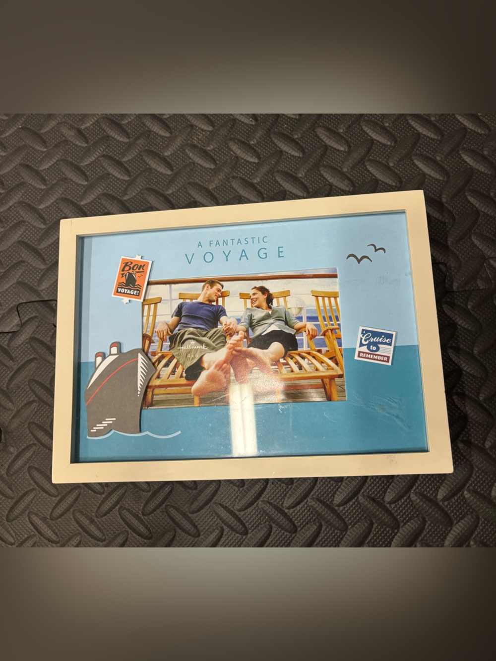 White Wood Picture Frame with Blue Mat - Home Accents